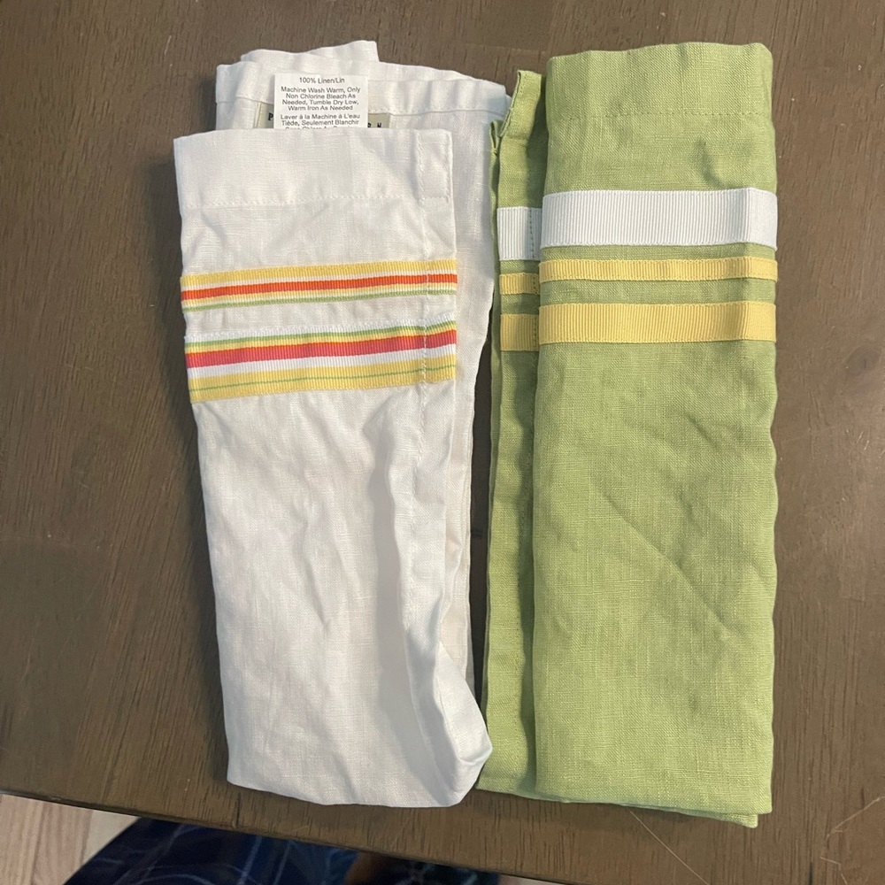 Pottery Barn Ribbon Guest Towels – Set of 2 100% natural linen